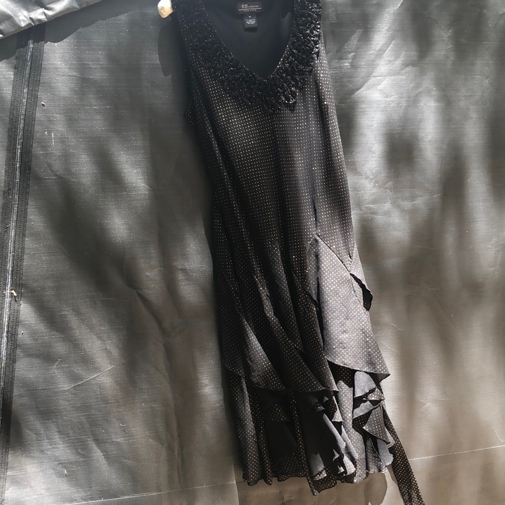 Black  V-Neck Asymmetrical Ruffle Dress
